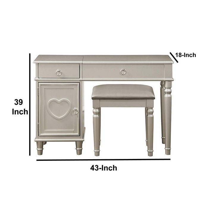 Seraph Vanity Set Featuring Stool And Mirror Silver