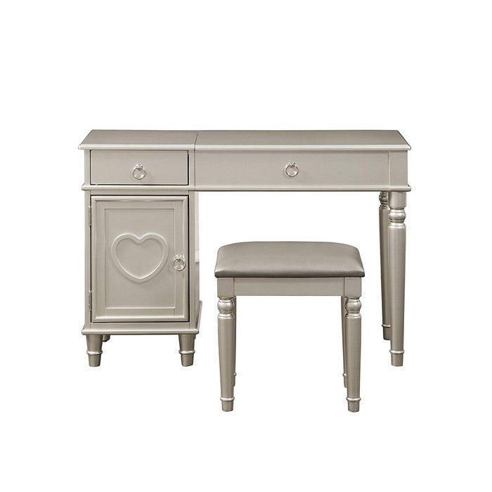 Seraph Vanity Set Featuring Stool And Mirror Silver