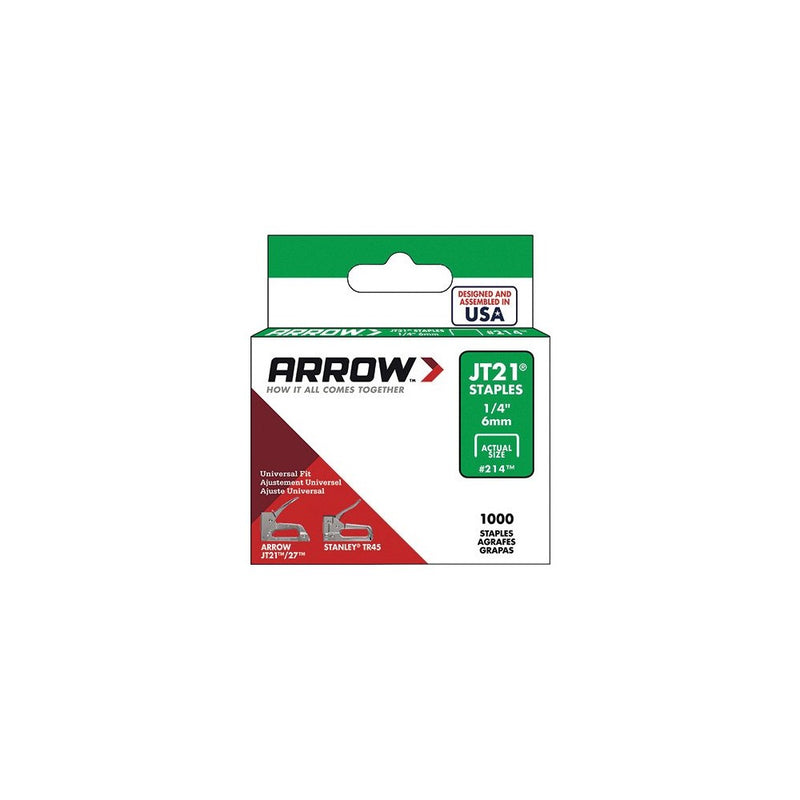Arrow Fastener 214 Genuine JT21 1/4-Inch Staples, 1,000-Staples