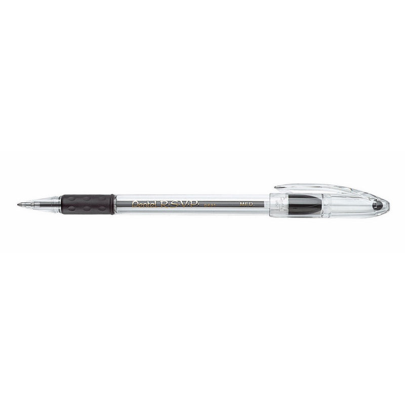 Pentel BK91A R.S.V.P. Stick Ballpoint Pen, 1mm, Trans Black Barrel, Black Ink (Pack of 12)