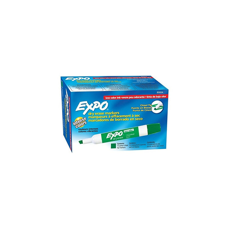 EXPO 80004 Low-Odor Dry Erase Markers, Chisel Tip, Green, 12-Count