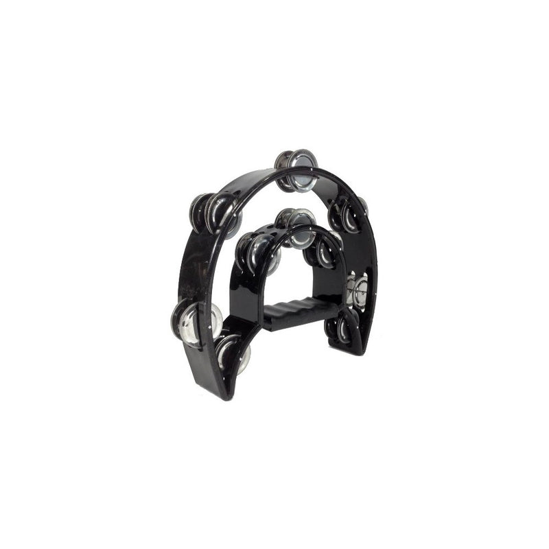 YMC TAM20-BLACK Double Row Tambourine - Metal Jingles Hand Held Percussion Ergonomic Handle