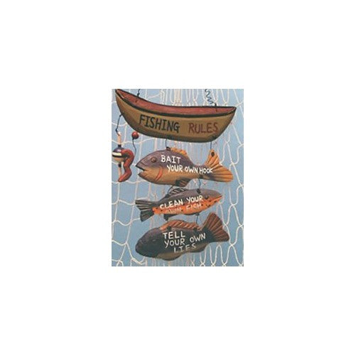 Wood Fishing Rules Sign - Fish Boat Nautical Decor New Approximately 8" X 14"