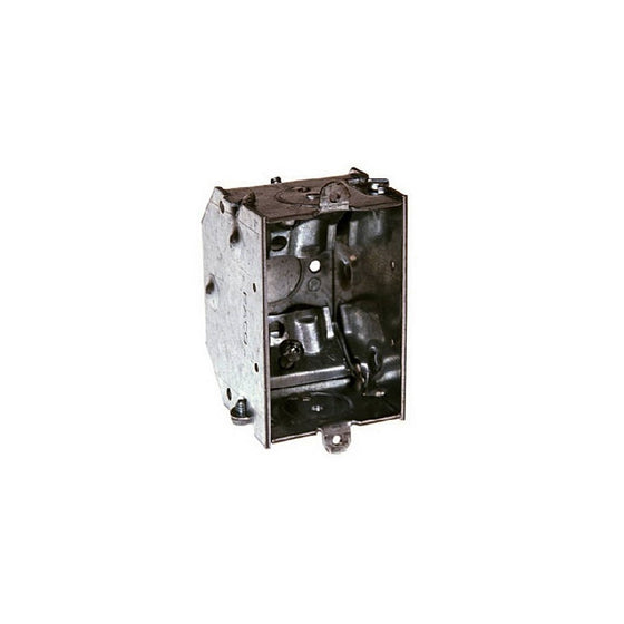 Hubbell-Raco 473 2-1/4-Inch Deep Switch Electrical Box, Beveled Corners, Welded with Side Leveling Bumps, (2) 1/2-Inch End Knockouts, (4) NMSC Cable Clamps, 3-Inch x 2-Inch