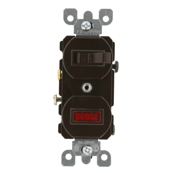 Leviton 5226 15 Amp, 120 Volt, Duplex Style Single-Pole, Neon Pilot AC Combination Switch, Commercial Grade, Brown