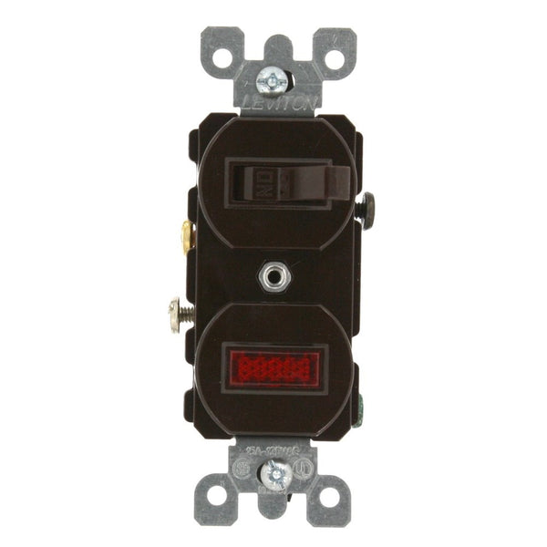 Leviton 5226 15 Amp, 120 Volt, Duplex Style Single-Pole, Neon Pilot AC Combination Switch, Commercial Grade, Brown