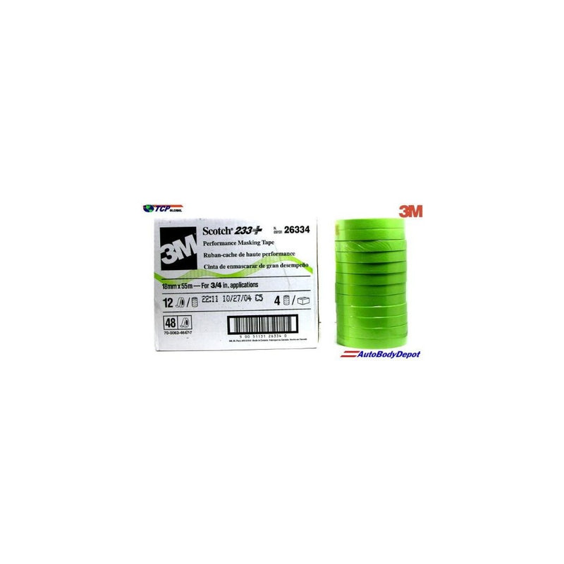 3M 26334 Scotch 3/4 Inch Performance Masking Tape Sleeve of 12 Rolls, Green