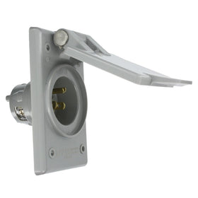 Leviton 5278-CWP 15 Amp, 125 Volt, Power Inlet Receptacle, Straight Blade, Industrial Grade, Grounding, Gray