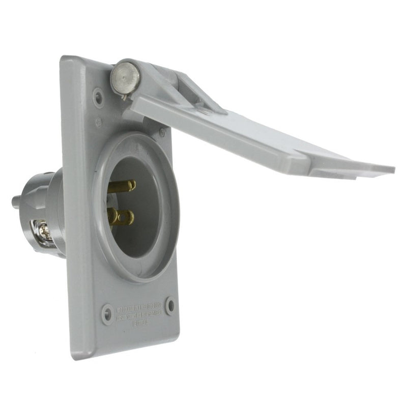Leviton 5278-CWP 15 Amp, 125 Volt, Power Inlet Receptacle, Straight Blade, Industrial Grade, Grounding, Gray