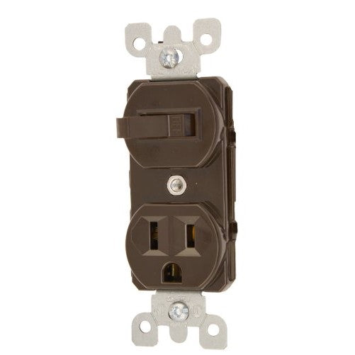 Leviton 5225 15 Amp, 120 Volt, Duplex Style Combination Single Pole Switch/Receptacle Grounding, Brown