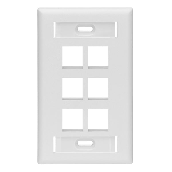 Leviton 42080-6WS QuickPort Wallplate with Id Window, Single Gang, 6-Port, White