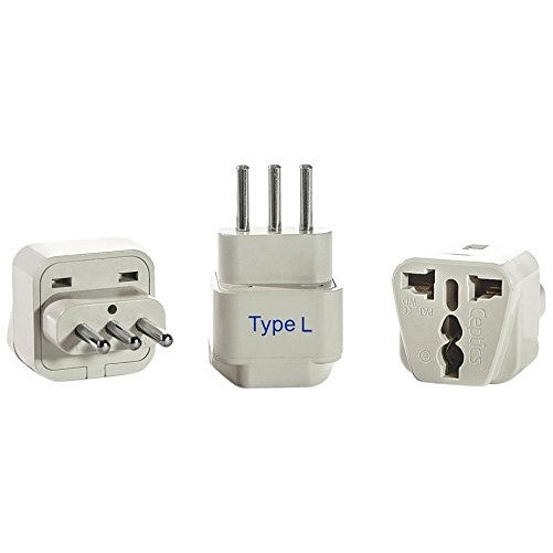 Ceptics GP-12A-3PK Italy Travel Plug Adapter (Type L) - 3 Pack [Grounded & Universal]