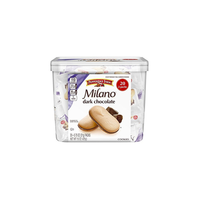 Pepperidge Farm Milano, Cookies, Dark Chocolate, 15 oz, Multi-pack, Tub, 2-packs, 20-count