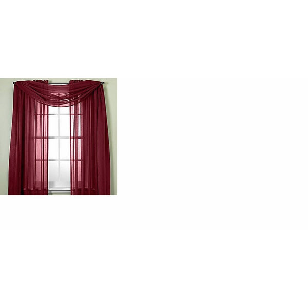 MONAGIFTS BURGUNDY Scarf Voile Window Panel Solid sheer valance curtains 216" LONG