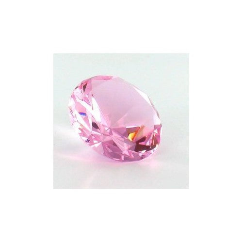 Crystal Clear Faceted Diamond Shaped Paperweight Top Maybe Engraved Apx. 3.5" Diameter (Pink)