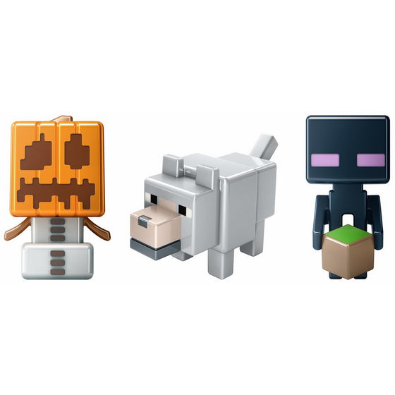 Mattel Minecraft Collectible Figures Wolf, Enderman & Snow Golem 3-Pack, Series 1