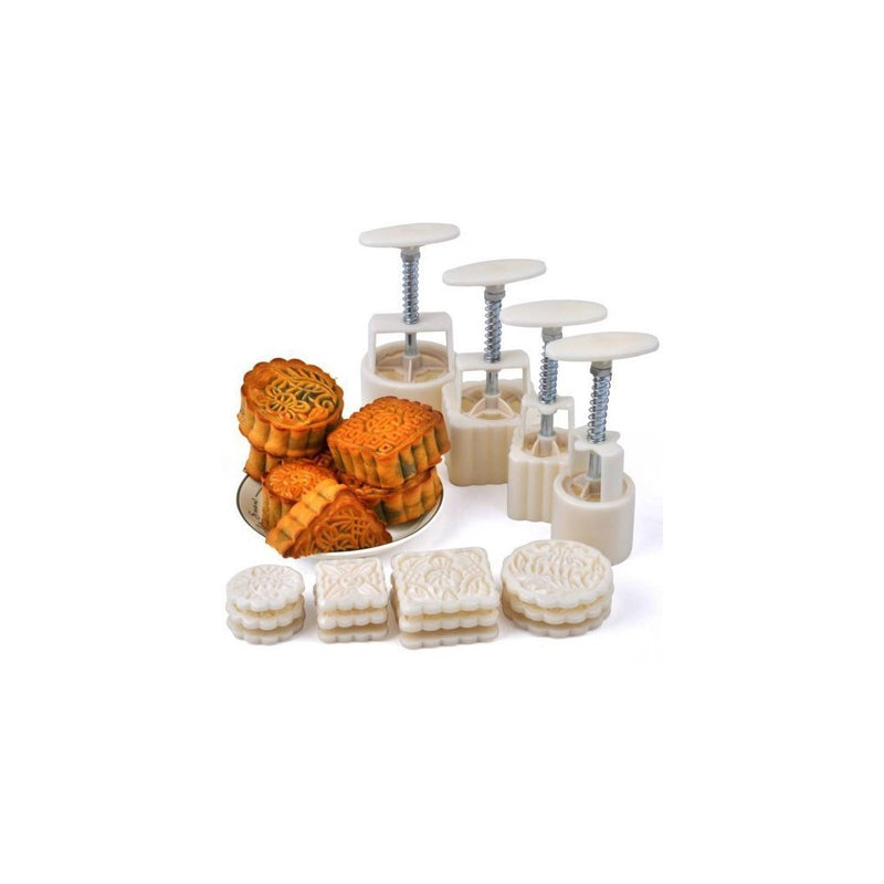 Hleeduo Mid-Autumn Festival Hand-Pressure Moon Cake Mould With 12 Pcs Mode Pattern For 4 Sets