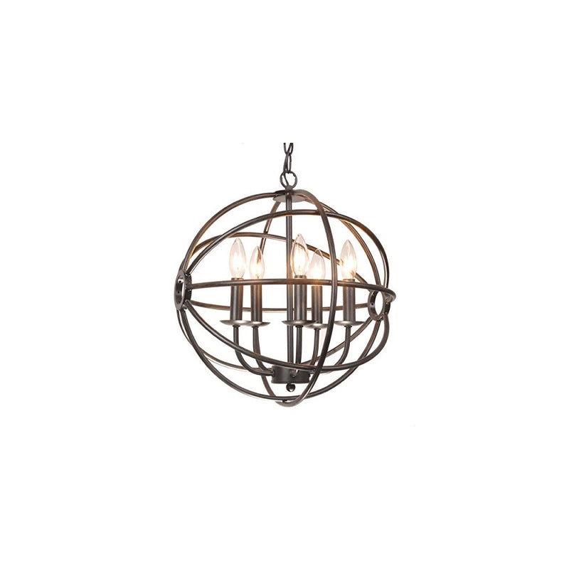 Benita 5-light Antique Black Metal Tube Globe Chandelier