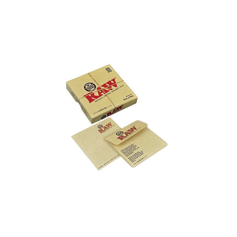RAW Unrefined Parchment Paper Pouch 3" x 3" 20 Pouch Box