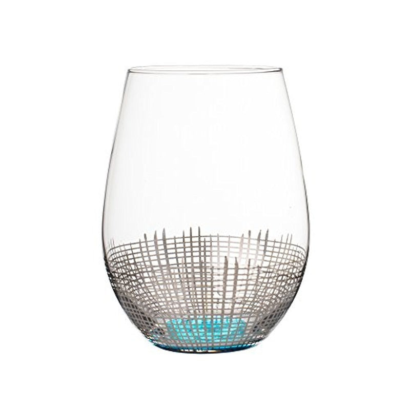 Fitz and Floyd 229141-4ST Annalise Stemless Goblets, Silver/Light Blue