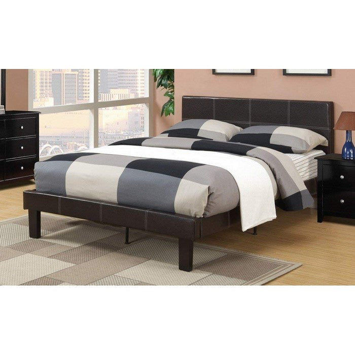 Leather Upholstered Bed With Slats, Brown