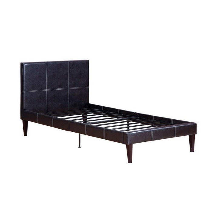 Leather Upholstered Bed With Slats, Brown