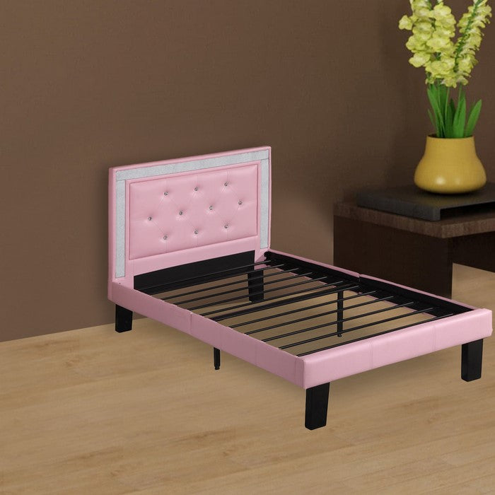 Polyurethane Twin Size Bed In High Headboard In Pink