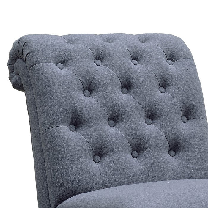Fabric Upholstered Wooden Armless Chair with Roll Back, Gray and Black