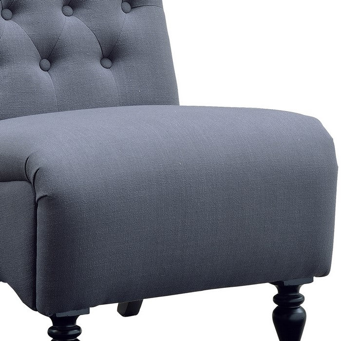 Fabric Upholstered Wooden Armless Chair with Roll Back, Gray and Black