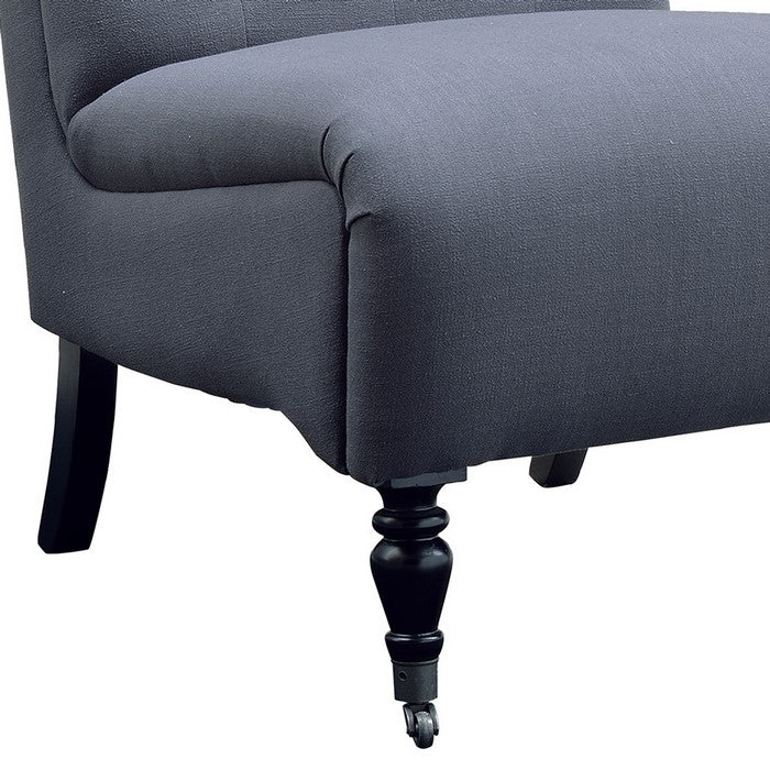 Fabric Upholstered Wooden Armless Chair with Roll Back, Gray and Black