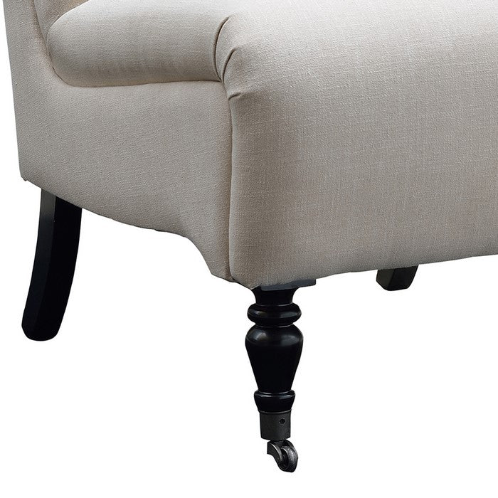 Fabric Upholstered Wooden Armless Chair with Roll Back,White and Brown