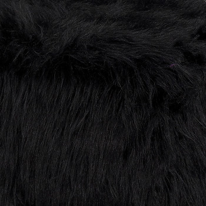 Faux Fur Upholstered Wooden Foot Stool with 3 Leg Support, Black