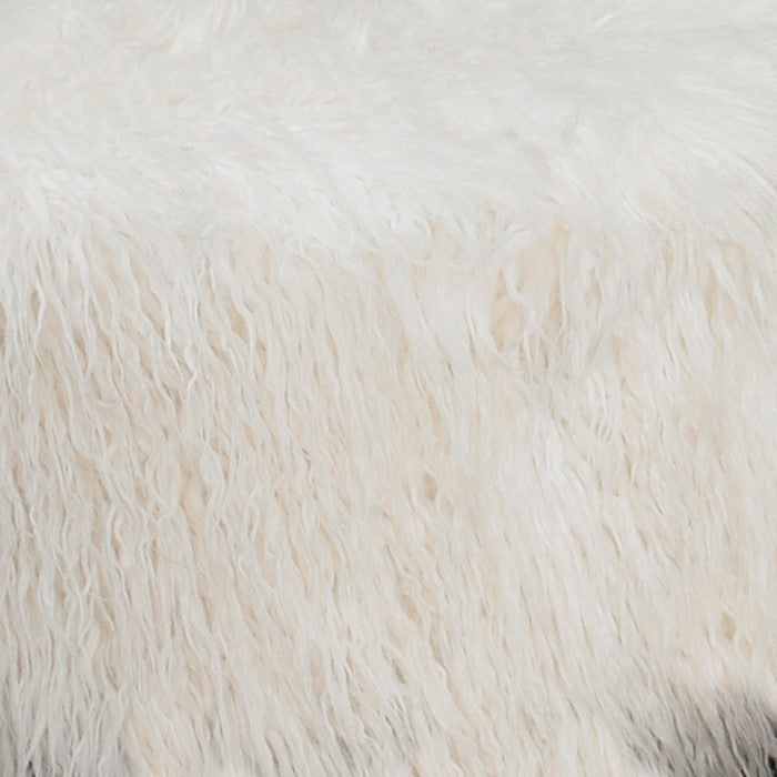 Faux Fur Upholstered Wooden Foot Stool with 3 Leg Support, White