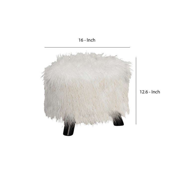 Faux Fur Upholstered Wooden Foot Stool with 3 Leg Support, White
