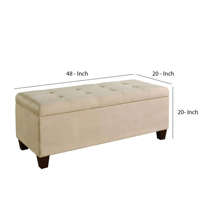 Fabric Upholstered Wooden Shoe Storage Ottoman, Brown and Beige
