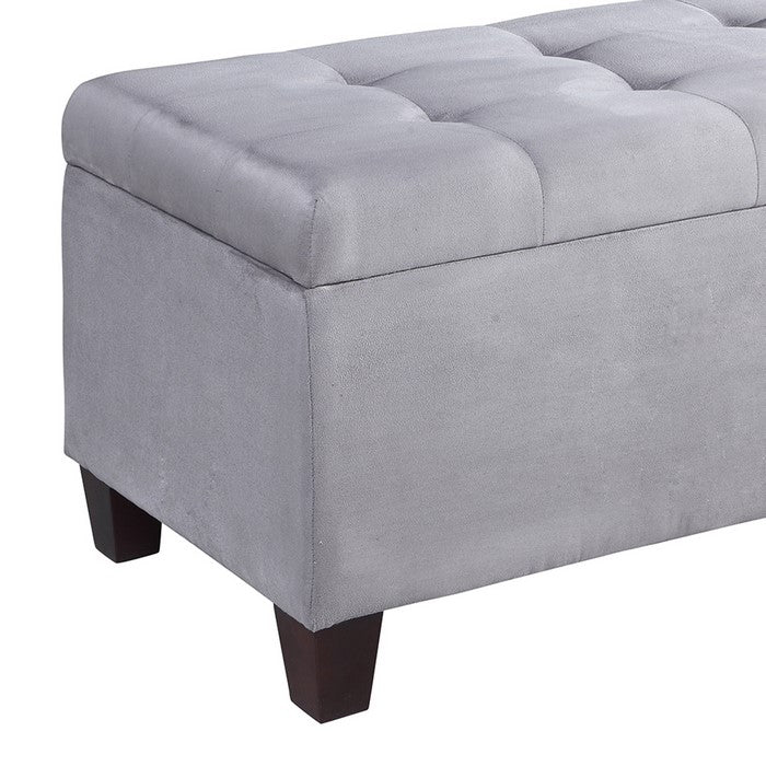 Fabric Upholstered Wooden Shoe Storage Ottoman, Gray and Black