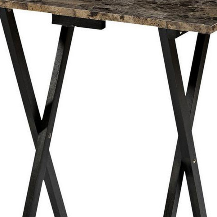 5 Piece Wooden Foldable Tray Table Set with Faux Marble Top, Brown