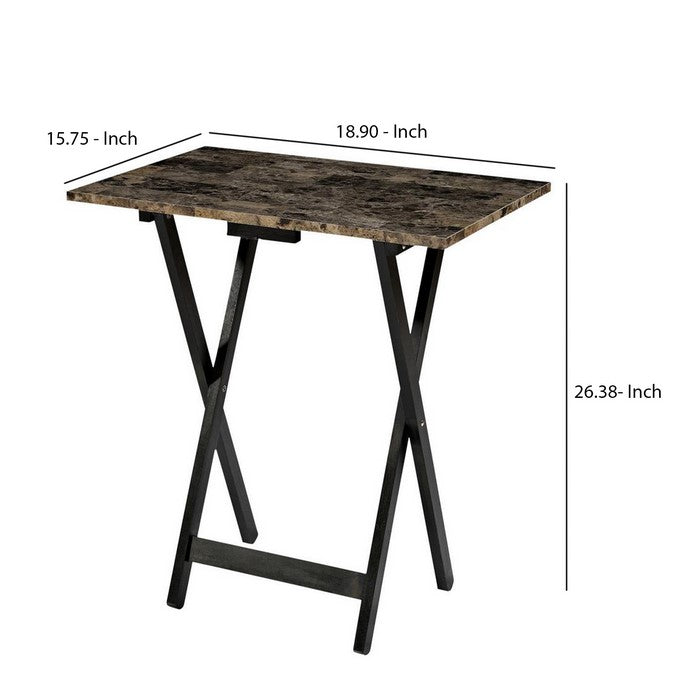 5 Piece Wooden Foldable Tray Table Set with Faux Marble Top, Brown