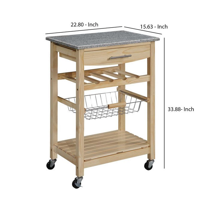 Granite Inlaid Kitchen Island with Spacious Storage, Brown and Gray