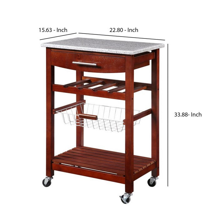 Spacious Wooden Kitchen Island with Granite Inlaid Top,Gray and Brown