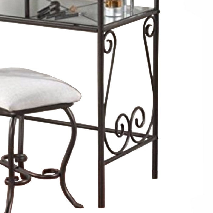 Classic Metal Vanity Set with Cheval Mirror and Stool, Black