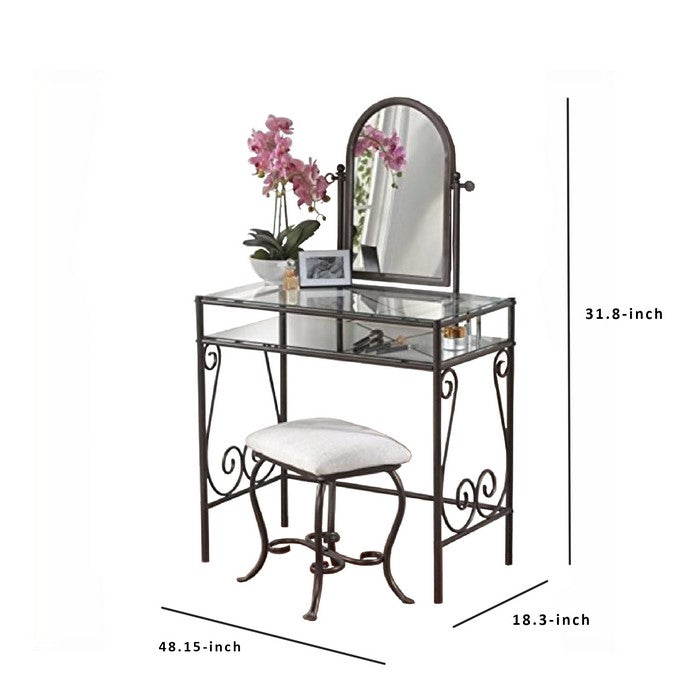 Classic Metal Vanity Set with Cheval Mirror and Stool, Black