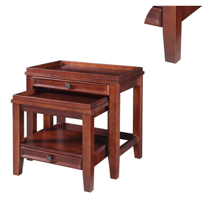 Space Saving Wooden Nesting Tables with Storage Drawers,Set of 2,Brown