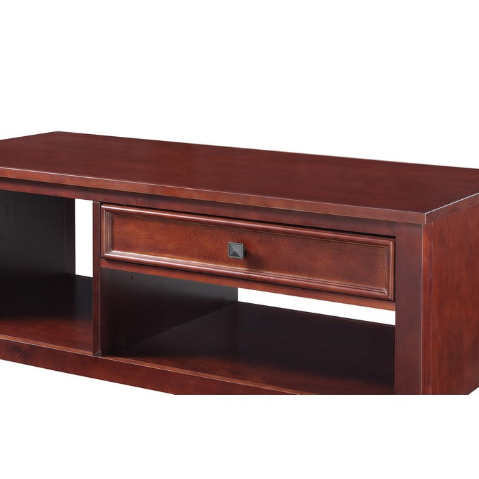 Wooden Coffee Table with Spacious Shelves and Drawer, Brown