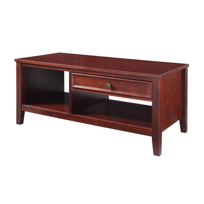Wooden Coffee Table with Spacious Shelves and Drawer, Brown