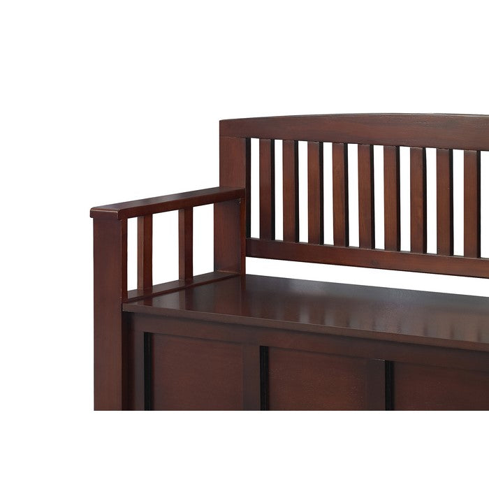 Wooden Storage Bench with Flip Top Seat and Slatted Back, Brown