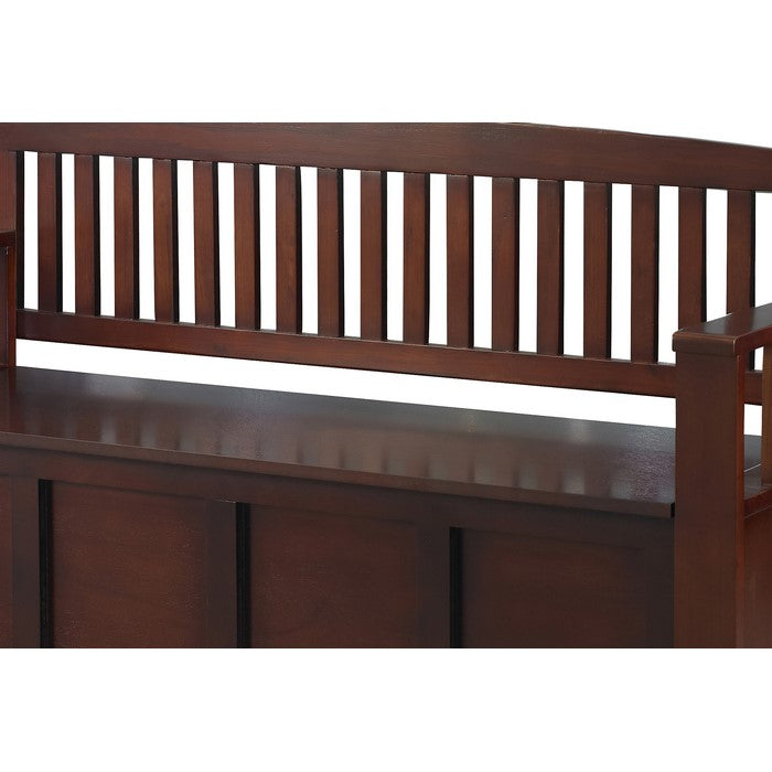 Wooden Storage Bench with Flip Top Seat and Slatted Back, Brown