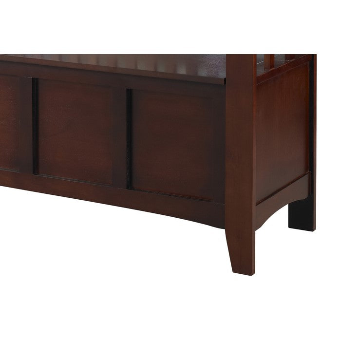 Wooden Storage Bench with Flip Top Seat and Slatted Back, Brown