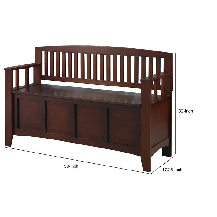 Wooden Storage Bench with Flip Top Seat and Slatted Back, Brown