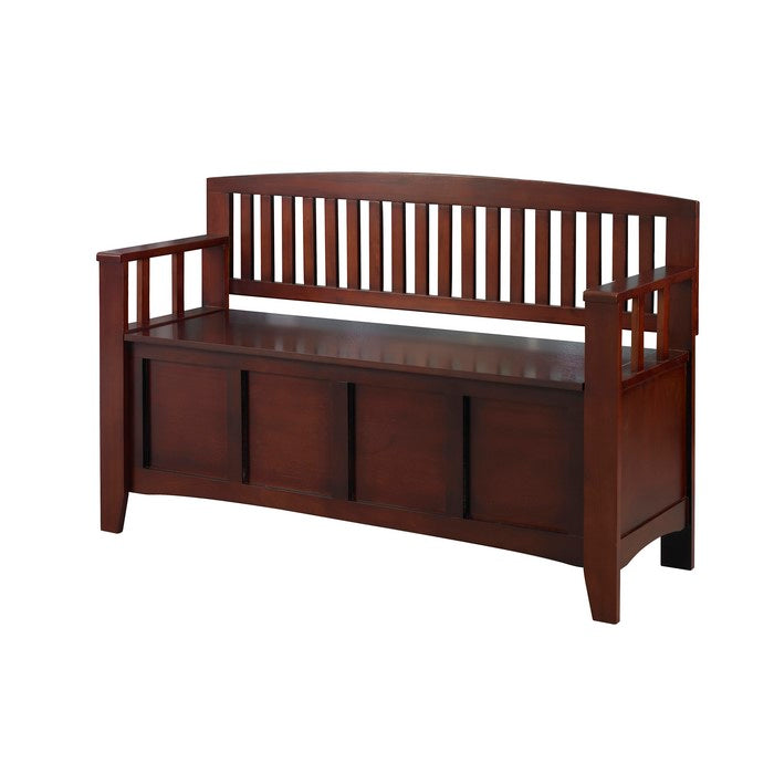 Wooden Storage Bench with Flip Top Seat and Slatted Back, Brown